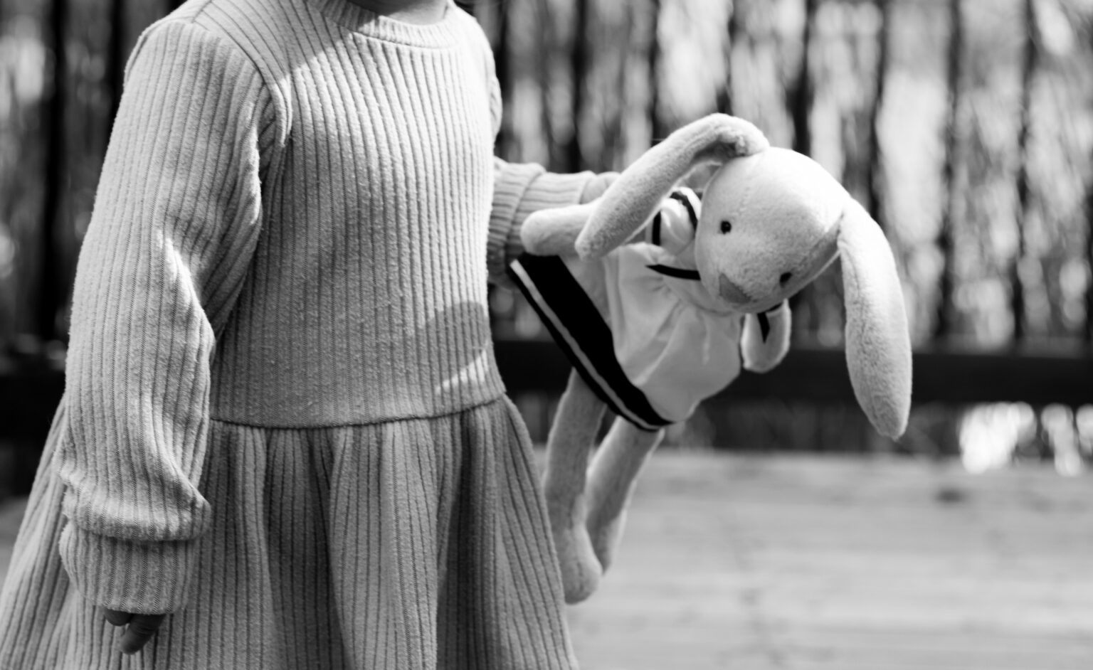 Enfant avec un lapin en peluche